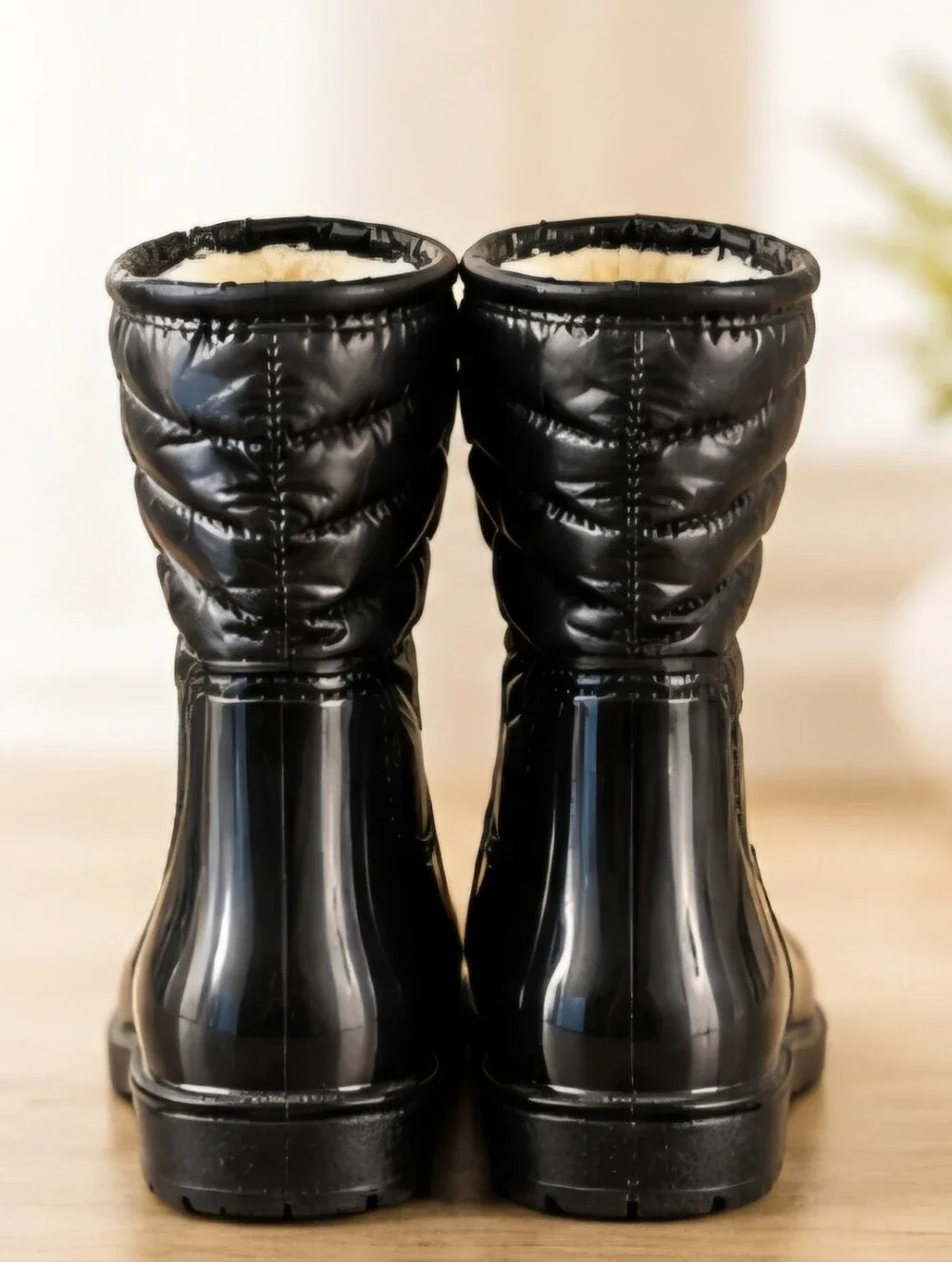 Nautica Women’s Black Waterproof Rain Boots Faux Fur Lined Size 10